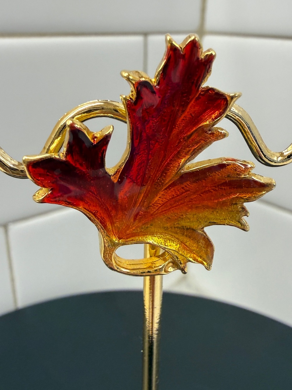 CANADIAN FEVER Enamel Maple Leaf Brooch in Red and Gold